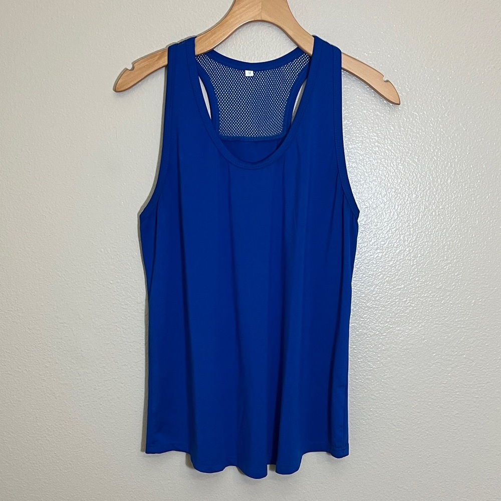 Blue Sleeveless Mesh Tank Top